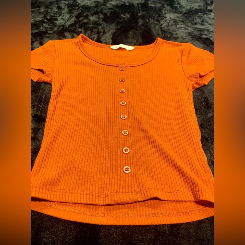 ⚡️Bluenotes Ribbed Button-Front Top - Orange - Size XS - Picture 2 of 7